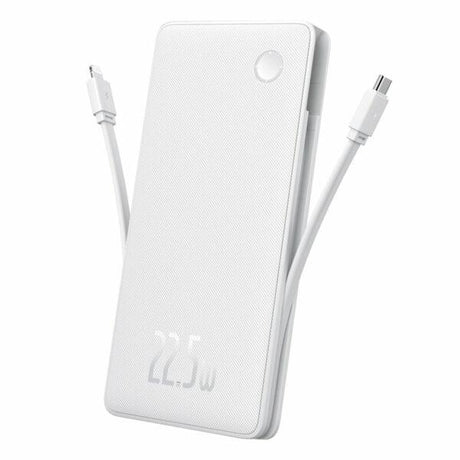 Baterie externa Baseus Airpow lite, 10000mAh, 22.5W, 1 x USB; 1 cablu x USB Type-C, 1 cablu x Iphone Lightning, total 3A, alb