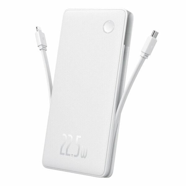 Baterie externa Baseus Airpow lite, 10000mAh, 22.5W, 1 x USB; 1 cablu x USB Type-C, 1 cablu x Iphone Lightning, total 3A, alb