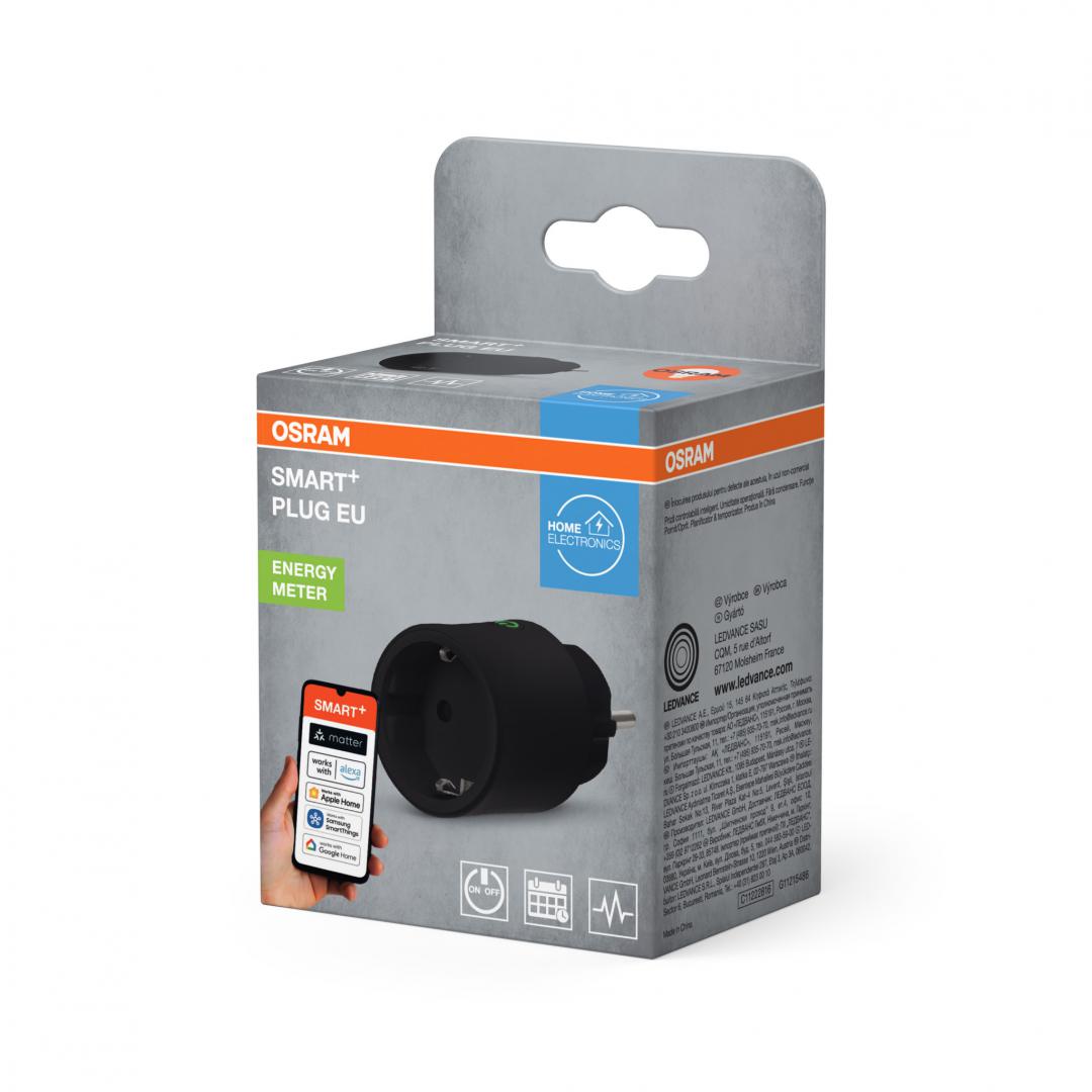 Priza inteligenta Osram SMART+ Matter over WiFi (2.4 GHz), 10A, 2300W, IP20 ,compatibila Amazon Alexa, Google Home, Apple Home, Samsung SmartThings si alte platforme compatibile Matter