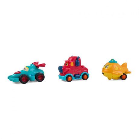 SET 3 VEHICULE ACTIONATE PRIN INERTIE- CAMION ROSU, MASINA DE CURSE ALBASTRA, AVION GALBEN,MOMKI