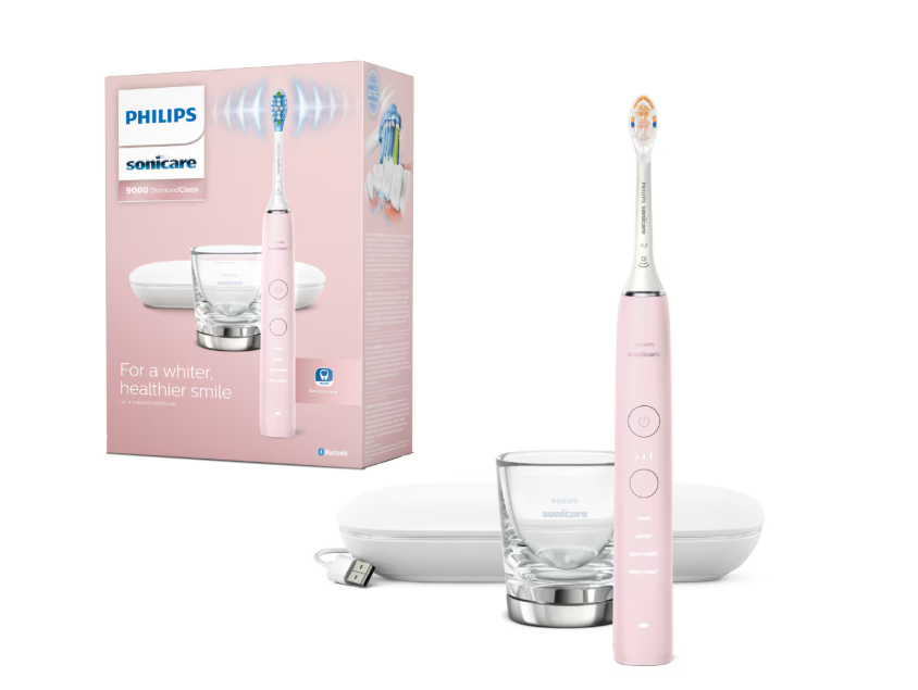 Periuta electrica sonica Philips Sonicare HX9911/21 Diamond Clean 9000 HX9911/21, 4 moduri de periere, 3 intensitati, 1 toc de transport cu USB incarcare, 1 pahar, roz