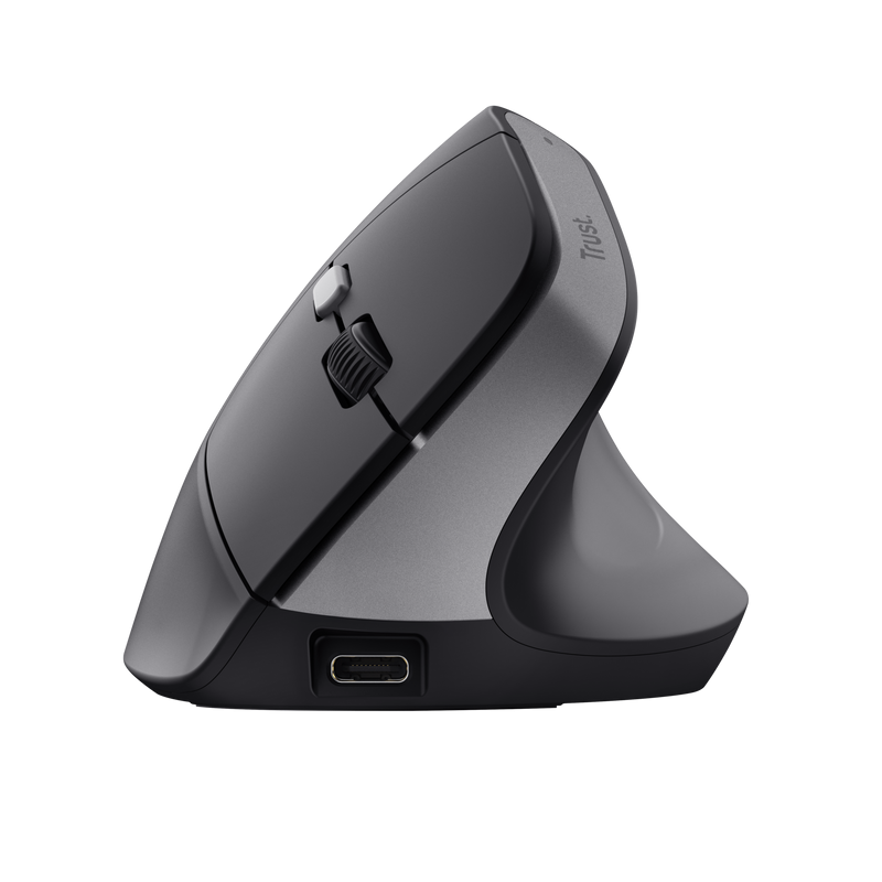 Mouse ergonomic fara fir Trust Bayo II, rezolutie maxima 2400 DPI, 6 butoane, interfata USB-C,  2.4GHz, negru