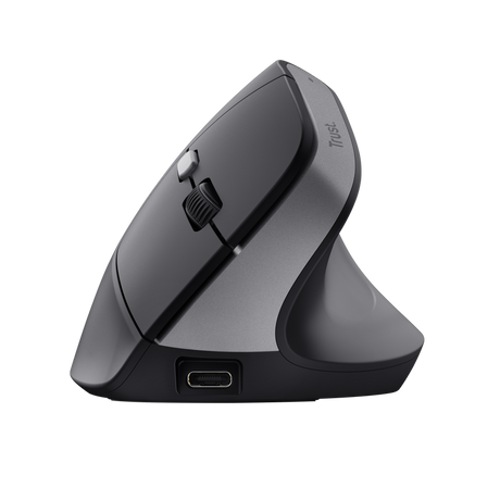 Mouse ergonomic fara fir Trust Bayo II, rezolutie maxima 2400 DPI, 6 butoane, interfata USB-C,  2.4GHz, negru