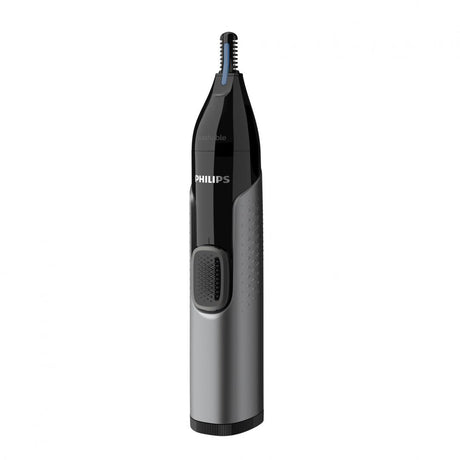 Trimmer pentru nas si urechi PHILIPS NT3650/16, Baterie, Lavabil, Tehnologie Precision Trim, Otel inoxidabil, Pieptene pentru sprancene, Pieptene 5 mm, Gri, L x A x I (mm) 39x83x190