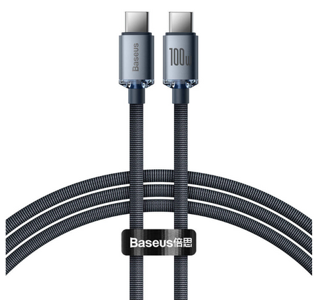 Cablu alimentare si date Baseus Crystal Shine, Fast Charging Data Cable pt. smartphone, USB Type-C la USB Type-C 100W, 2m, braided, negru