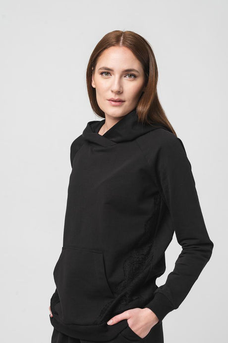HANORAC COTON DANTELA FEMEI BLACK-S