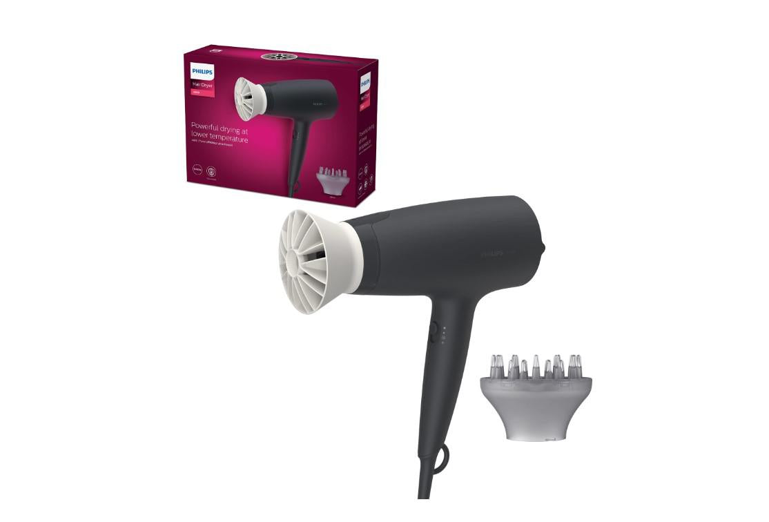 Uscator de par PHILIPS Seria 3000 BHD302/30, 1600W, Accesoriu Thermo Protect, 3 setari de temperatura, Difuzor, Negru, L x A x I (mm) 90x295x215