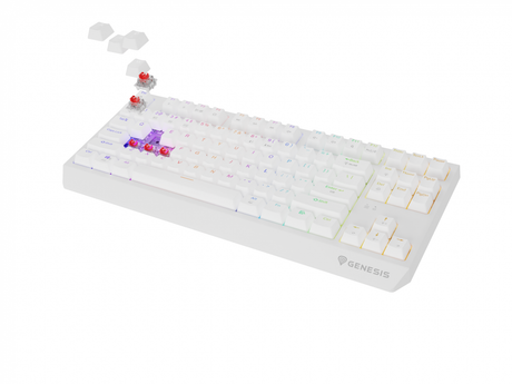 Tastatura gaming mecanica wireless Genesis Thor 230 TKL, iluminare RGB, 87 taste, 11 butoane multimedia, alb