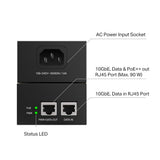 "Omada 10G PoE++ Injector Adapter PORT: 1× 10Gbps PoE Port, 1× 10Gbps Non-PoE Port SPEC: 802.3bt/at/af Compliant, 90 W PoE Power, Data and Power Carried over the same cable, Steel Case"