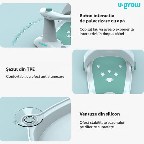 Scaun baie bebe cu ghidon , spatar reglabil , verde, U-Grow