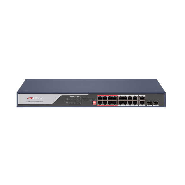 Switch Hikvision DS-3E0318P-E(C), Fast Ethernet, 16 porturi, PoE