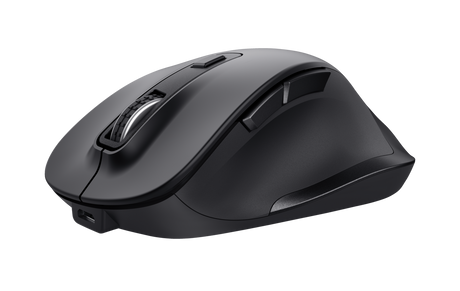 Mouse Trust Fyda ergonomic, reincarcabil, wireless RF 2.4GHz, USB2.0, 6 butoane, rezolutie 2400 DPI, negru