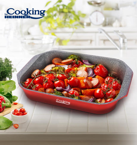TAVA ALUMINIU CU ACOPERIRE CERAMICA 39.5x26 CM, RED LINE, COOKING BY HEINNER