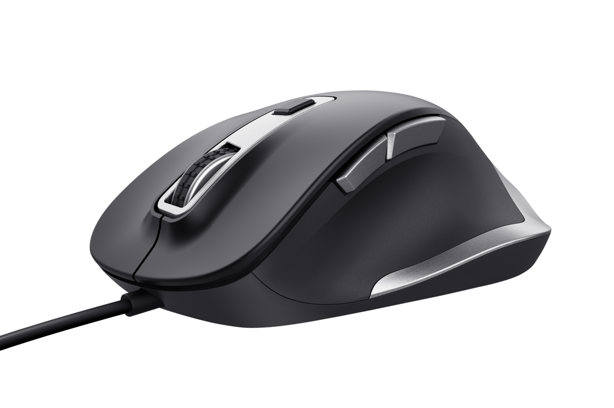 Mouse Trust Fyda cu fir, optic, interfata USB 2.0 rezolutie maxima 5000 DPI, 6 butoane, negru