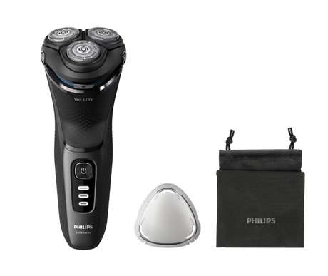 Aparat de ras PHILIPS Shaver Seria 3000 S3244/12, barbierit umed şi uscat, fara fir, capete 5D pivotante si flexibile, lame autoascutire, 60 min, sistem de barbierire anticoroziune, capac de protectie, Negru