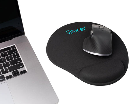 Mousepad Spacer, suport incheietura cu gel, cauciuc si material textil, 240 x 220 mm, negru