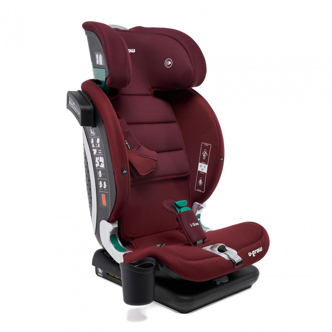Scaun auto I-size U-Grow Goldfix Plus, isofix, 76-150 cm (9-36 kg), boxa bluetooth, rosu