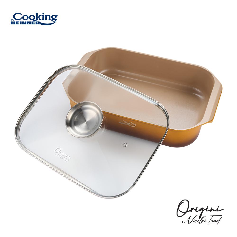 TAVA INALTA CUPTOR DIN ALUMINIU TURNAT + CAPAC 39 x 26 x 8.5 CM,  6 L, NICOLAI TAND, ORIGINI, COOKING BY HEINNER