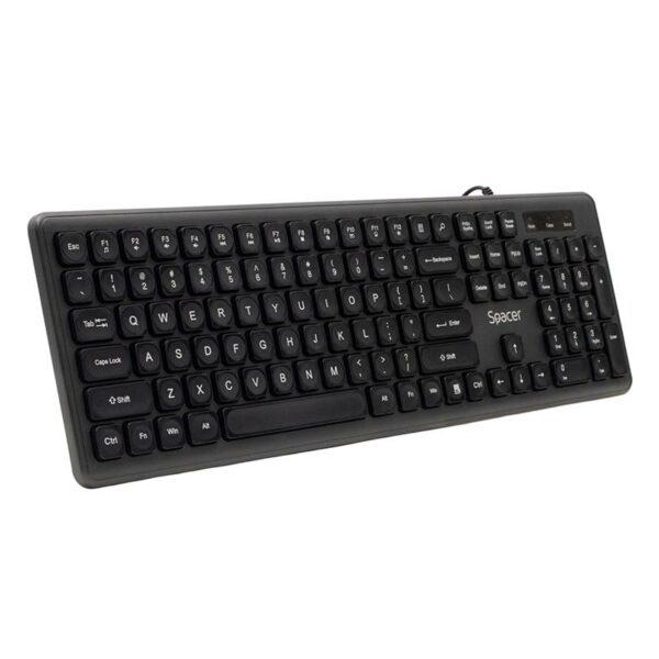 Tastatura Spacer cu fir USB, 104 taste, silentioasa, low profile fingertip keycap design, negru