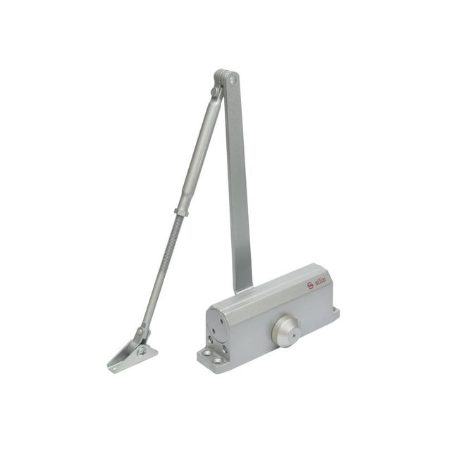 Amortizor hidraulic cu brat SA-6033AW-sv, argintiu; Pentru: usi cu greutatea de 40-65 kg; latime usa ≤950mm; Ulei hidraulic termostabil; Viteza de inchidere reglabila; Montare universala: stanga sau dreapta; Culoare: argintiu; Deschidere usa la 180°;