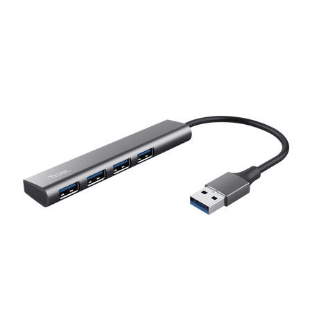 HUB USB Trust Halyx, USB-A la 4 x USB-A 3.2 Gen 1, dimensiune cablu 10cm, din aluminiu, argintiu