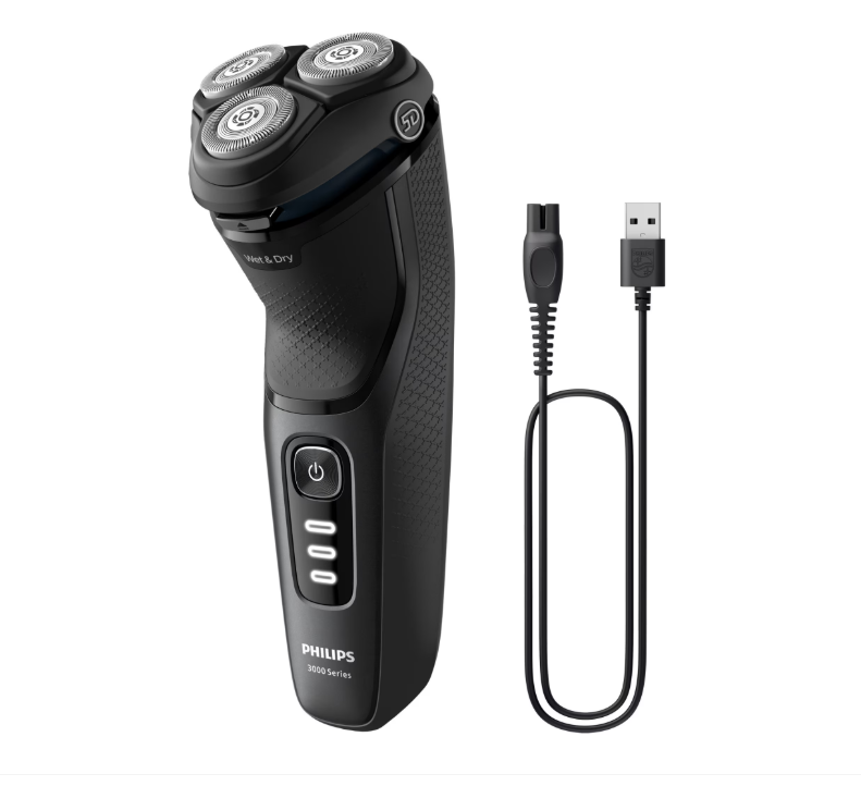 Aparat de ras PHILIPS Shaver Seria 3000 S3244/12, barbierit umed şi uscat, fara fir, capete 5D pivotante si flexibile, lame autoascutire, 60 min, sistem de barbierire anticoroziune, capac de protectie, Negru