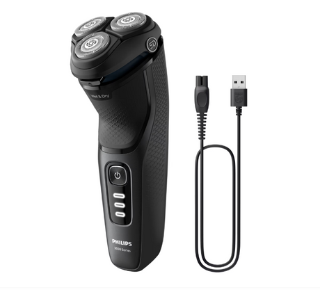 Aparat de ras PHILIPS Shaver Seria 3000 S3244/12, barbierit umed şi uscat, fara fir, capete 5D pivotante si flexibile, lame autoascutire, 60 min, sistem de barbierire anticoroziune, capac de protectie, Negru