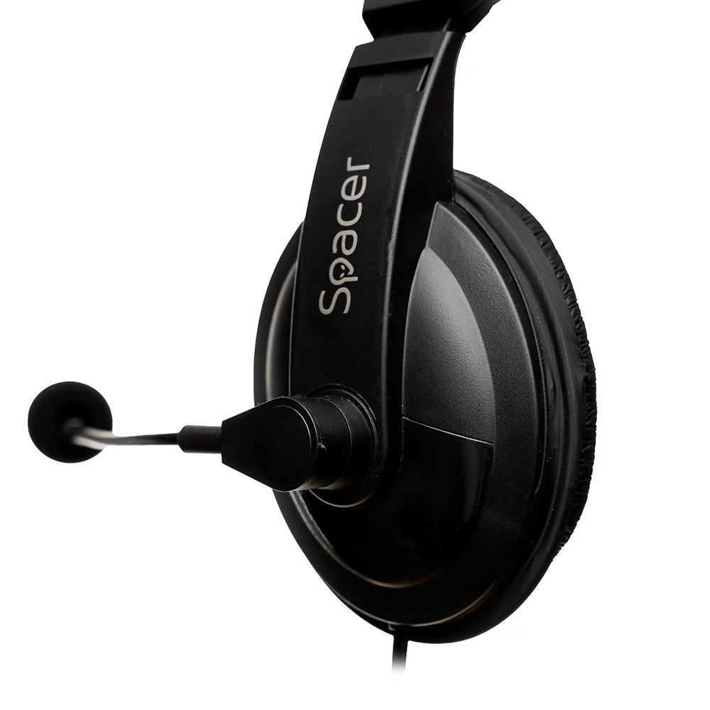 Casti cu micr. Spacer, cu fir, multimedia, 2x Jack 3.mm, microfon pe brat, driver 40mm, 20Hz-20000Hz, 2m, negru