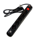 PRELUNGITOR SPACER, Schuko x 5, conectare prin Schuko (T), USB x 2, cablu 1.8 m, 16 A, max. 3500W, protectie supratensiune, negru