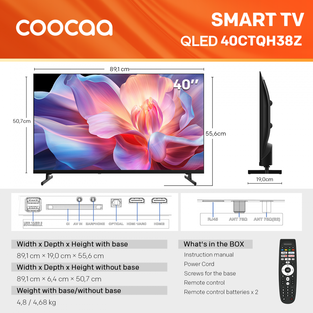 Televizor Coocaa QLED 40CTQH38Z, 100 cm, FHD, Smart TV