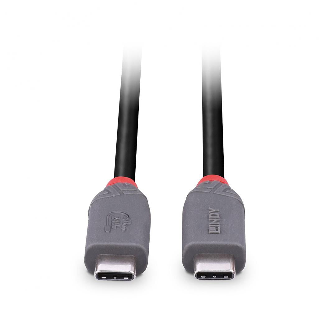 Cablu Lindy 0.8m USB 4 Type C 40Gbps Anthra line, rezolutie maxima suportata 3840x2160@60Hz, 7680x4320@60Hz , latime de banda suportata 40Gbps, gri