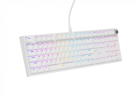 Tastatura gaming mecanica cu fir Genesis Thor 404, iluminare RGB, 107 taste, 11 butoane multimedia, alb
