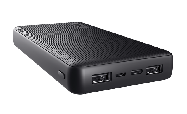 Baterie externa Trust Primo 20.000mAh, 3 porturi: 2 x USB-A (12W) si 1 x USB-C (15W), negru