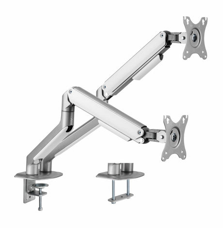 Suport 2 monitoare Serioux MM63-C024, arc cu gaz, compatibilitate dimensiune ecran 17"-32",  greutate maximă suportata: (per ecran): 2~ 9kg, VESA: 75x75, 100x100, inclinare: +55°~-55°, pivotare: +90°~-90°, rotația ecranului: +180°~-180°