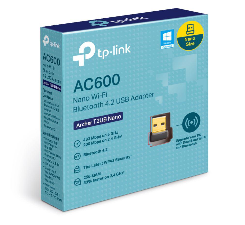 Adaptor wireless TP-Link, ARCHER T2UB NANO; AC600 Dual-band, USB 2.0; Bluetooth 4.2, Wireless Standards: EEE 802.11ac, IEEE 802.11a, IEEE 802.11n, IEEE 802.11g, IEEE 802.11b, 5GHz - 433Mbps, 2.4GHz 200Mbps, Dimensiuni: 15.7*7.4*19.2mm.