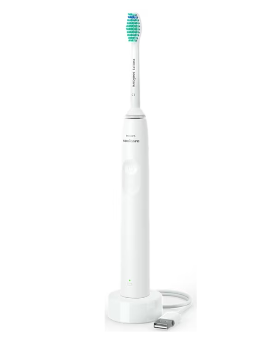 Periuta de dinti sonica electrica PHILIPS Sonicare Seria 2100 HX3651/13, 31000 miscari/minut, Cronometru Quadpacer si SmarTimer, Design ergonomic subţire, 1 capat de periere, Alb, L x A x I (mm) 109x63x220