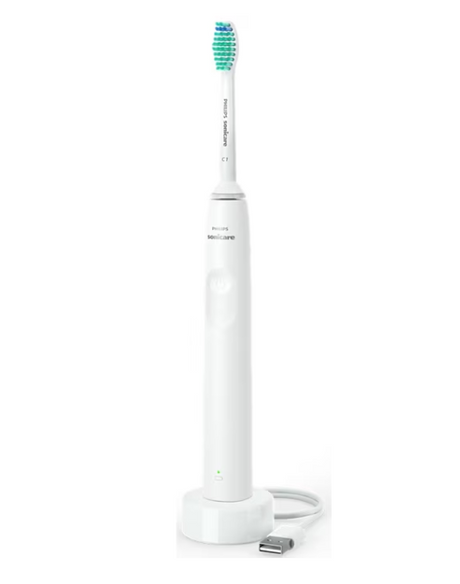 Periuta de dinti sonica electrica PHILIPS Sonicare Seria 2100 HX3651/13, 31000 miscari/minut, Cronometru Quadpacer si SmarTimer, Design ergonomic subţire, 1 capat de periere, Alb, L x A x I (mm) 109x63x220