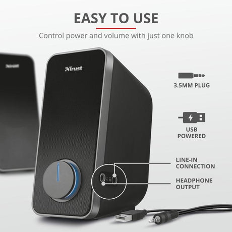 Boxe Stereo Trust Arys 2.0 Speaker Set, 28W, negru