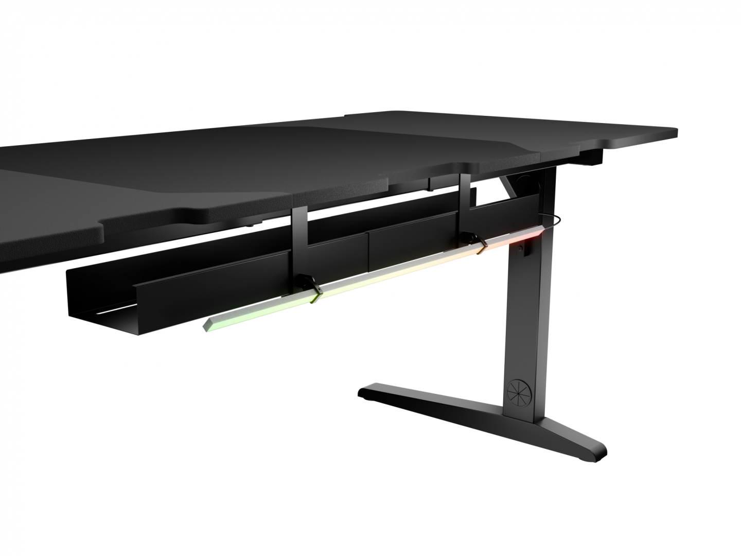 Birou gaming Genesis Holm Modular 180, material lemn/metal, reglabil pe inaltime 70 - 90 cm, iluminare RGB, management cabluri, negru