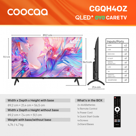 Televizor Coocaa QLED 40CGQH40Z, 100 cm, FHD, Smart TV