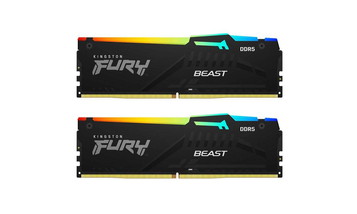 Memorie RAM Kingston, DIMM, DDR5, 64GB, 6000MHz, CL40, 1.35V, FURY Beast, Kit of 2, RGB
