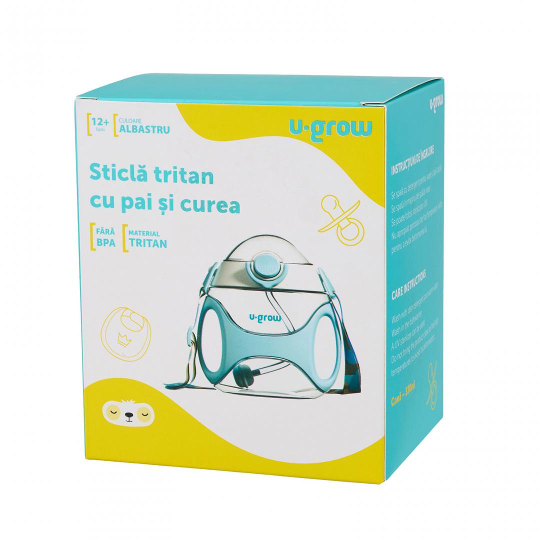 Sticla tritan cu pai si curea , 330 ml , blue, U-Grow