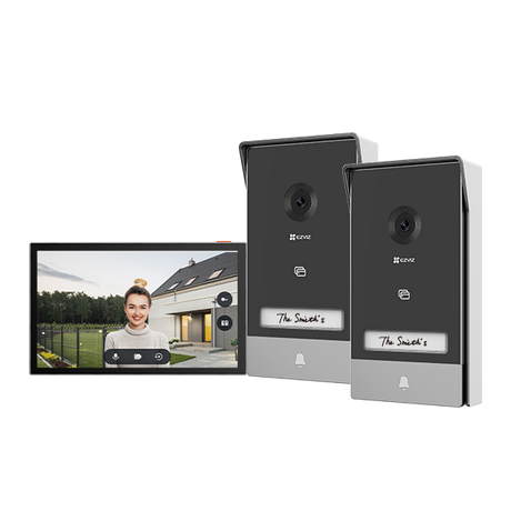 KIT VIDEINTERFON EZVIZ HP7 2-ENTRY, Senzor imagine: 1/2.7" Progressive Scan CMOS, Rezolutie 2K (2048x1296), Lentila: 2.0 mm @ F2.2, view angle: 162° (Diagonal) IR 6M, Compresie: H.265 / H.264 Ecran interior: 7 "touch screen, 1024x600 Conexiune: 2xFire ( Maxim 4 fire ), Conectivitate: IEEE802.11b