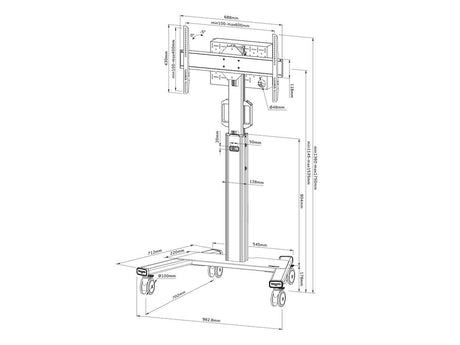 Stand podea mobil Neomounts 37"-75", VESA 100x100~600x400, 70kg, fix, inaltime reglabila, alb