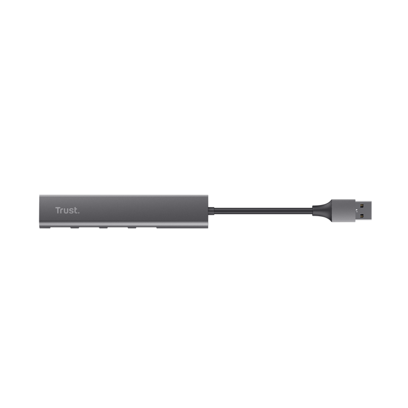 HUB USB Trust Halyx, USB-A la 4 x USB-A 3.2 Gen 1, dimensiune cablu 10cm, din aluminiu, argintiu