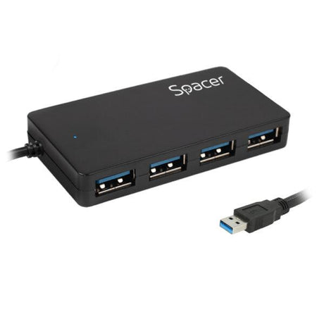 Hub extern Spacer, porturi USB: USB 3.0 x 4, conectare prin USB 3.0, lungime cablu 15cm, negru