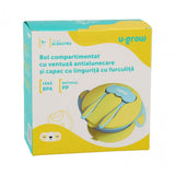 Bol compartimentat cu ventuza antialunecare si capac cu lingurita si furculita, blue, U-Grow