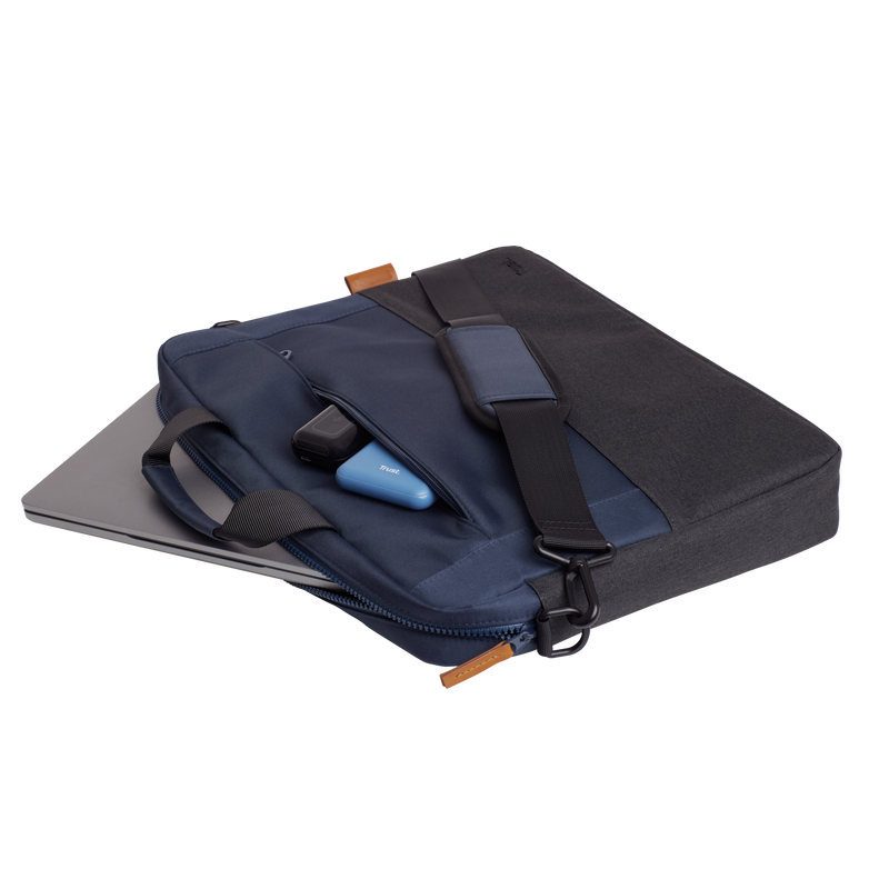 Geanta laptop Trust Lisboa, pentru laptopuri cu diagonala pana in 15.6",2 compartimente, material POM, RPET Polyester, RPET, volum 2.1 L, albastru