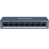 Switch Hikvision DS-3E0108-O: 8 × 10/100 Mbps RJ45 Port, tensiune alimentare 5 VDC, 1A., dimensiuni: 142.4 mm × 25.6 mm × 53.1 mm, greutate: 0.2 kg, montare pe birou sau pe perete.