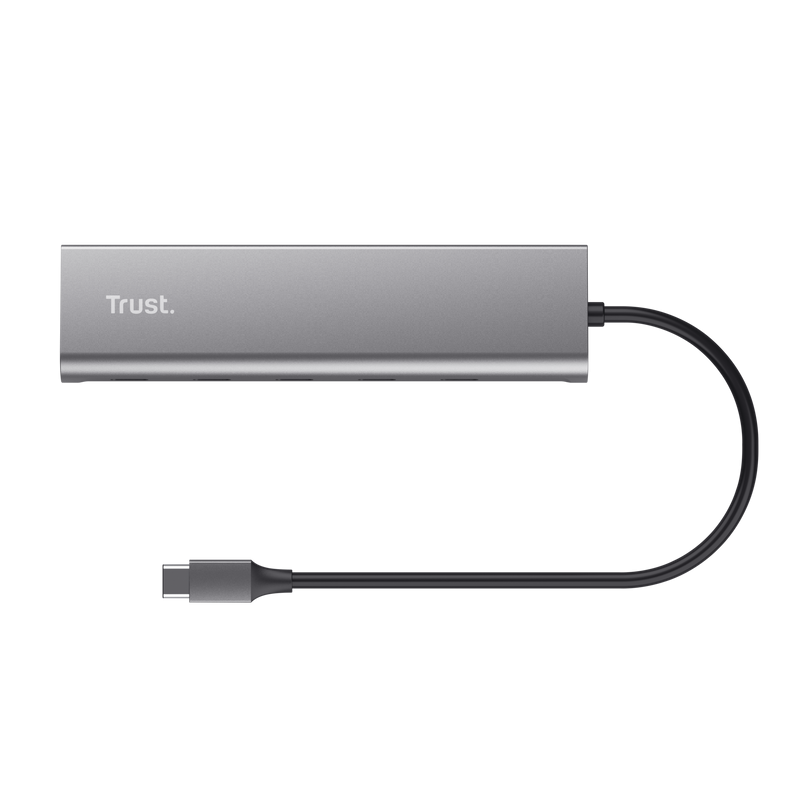 Hub Trust Halyx, 5 porturi USB-C 3.2 gen 1: 1 USB-C 100W PD port / 4 USB-C data ports, USB PD 3.0, gri